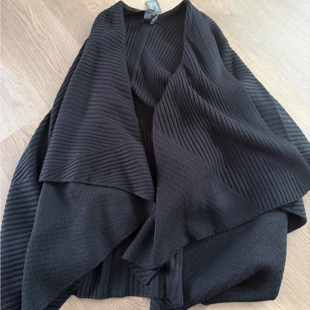 All Saints Black Traveling Ribbed Ruana Cape Women's Sweater